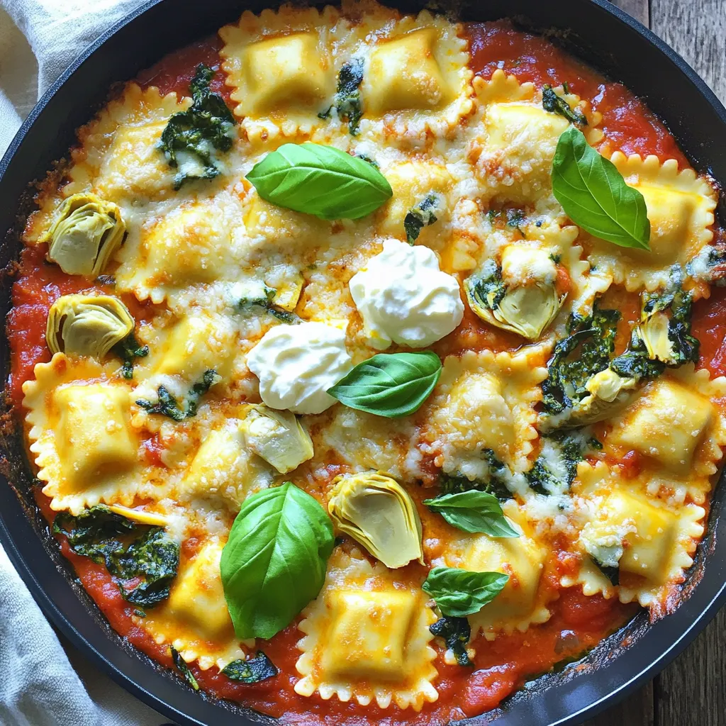 One-Pan Creamy Spinach Artichoke Ravioli Bake Delight