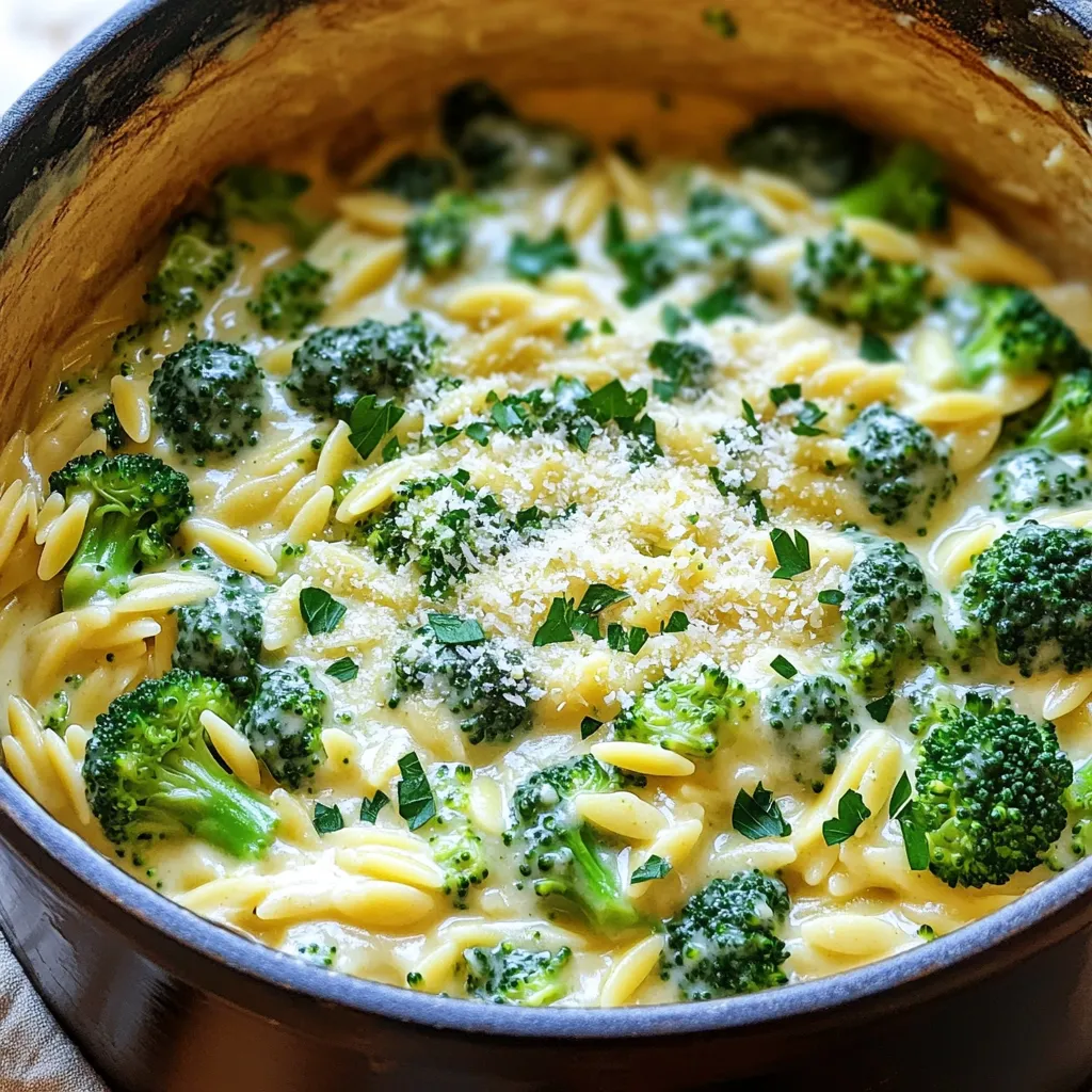 One-Pot Creamy Broccoli Alfredo Orzo Delight