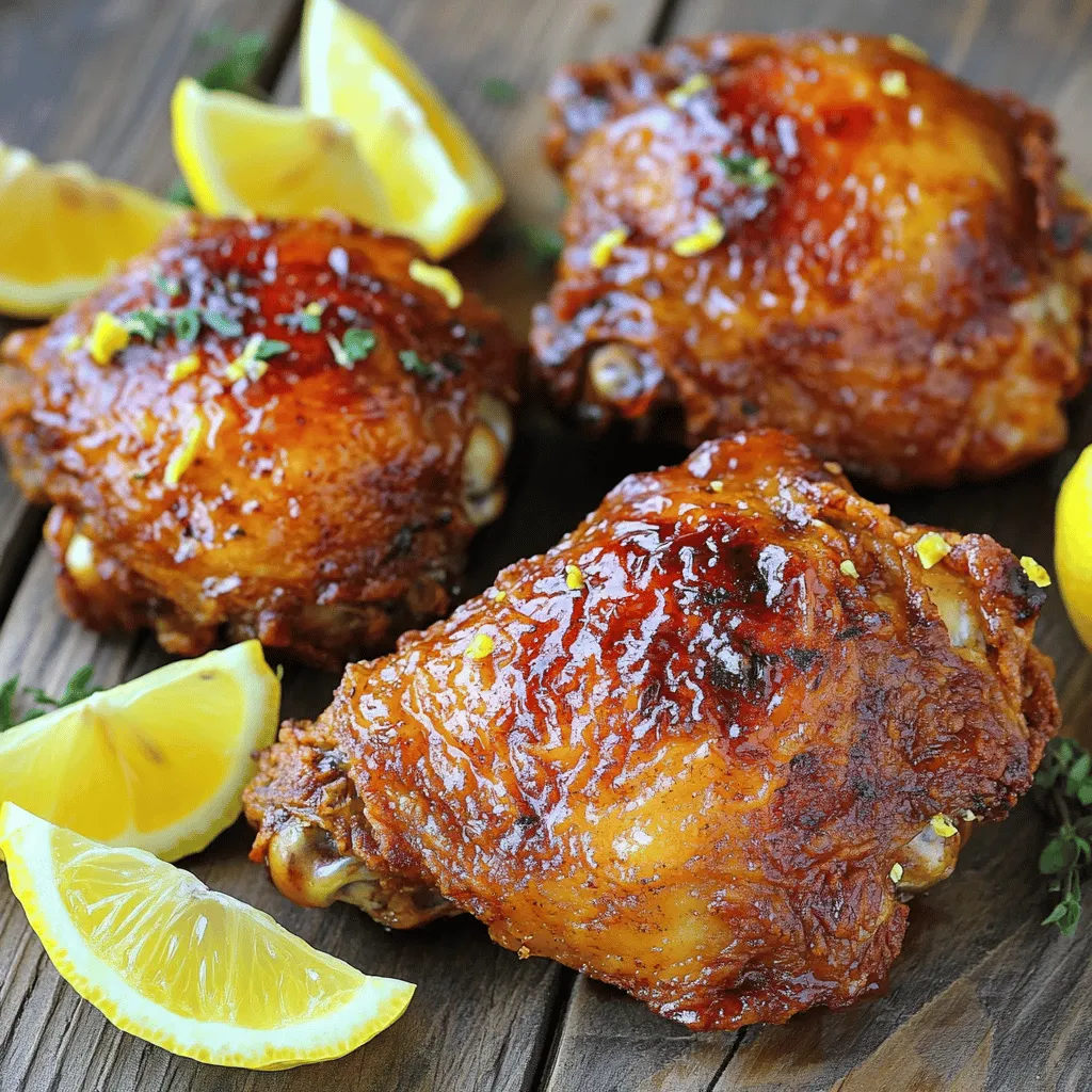 - 4 pieces of chicken thighs (bone-in, skin on) - 1 cup brewed lemon tea (cooled) - 1/2 cup buttermilk - 1 tablespoon lemon zest - 1 teaspoon garlic powder - 1 teaspoon onion powder - 1 teaspoon smoked paprika - 1 teaspoon dried thyme - Salt and pepper to taste