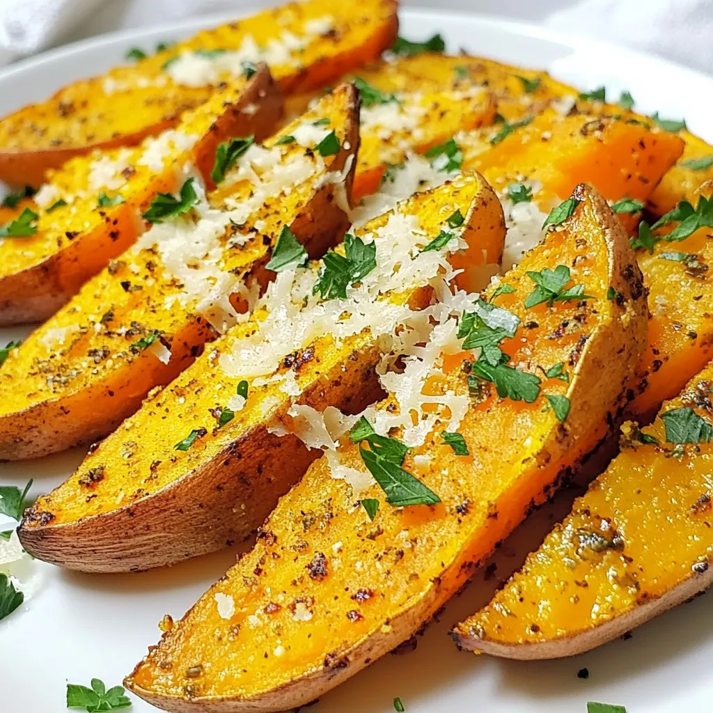 Garlic Parmesan Sweet Potato Wedges Tasty and Easy